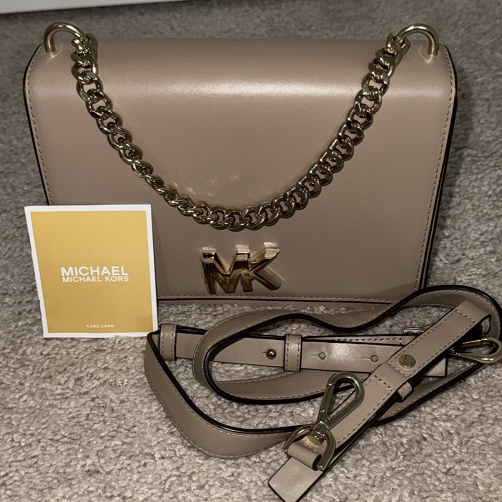 Michael Kors Taupe Leather Chain Crossbody Bag with Gold Hardware